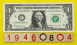 1946 August 4 Birthday Note C 19460804 A DC Fancy Serial Number One Dollar Bill - Picture 1 of 5