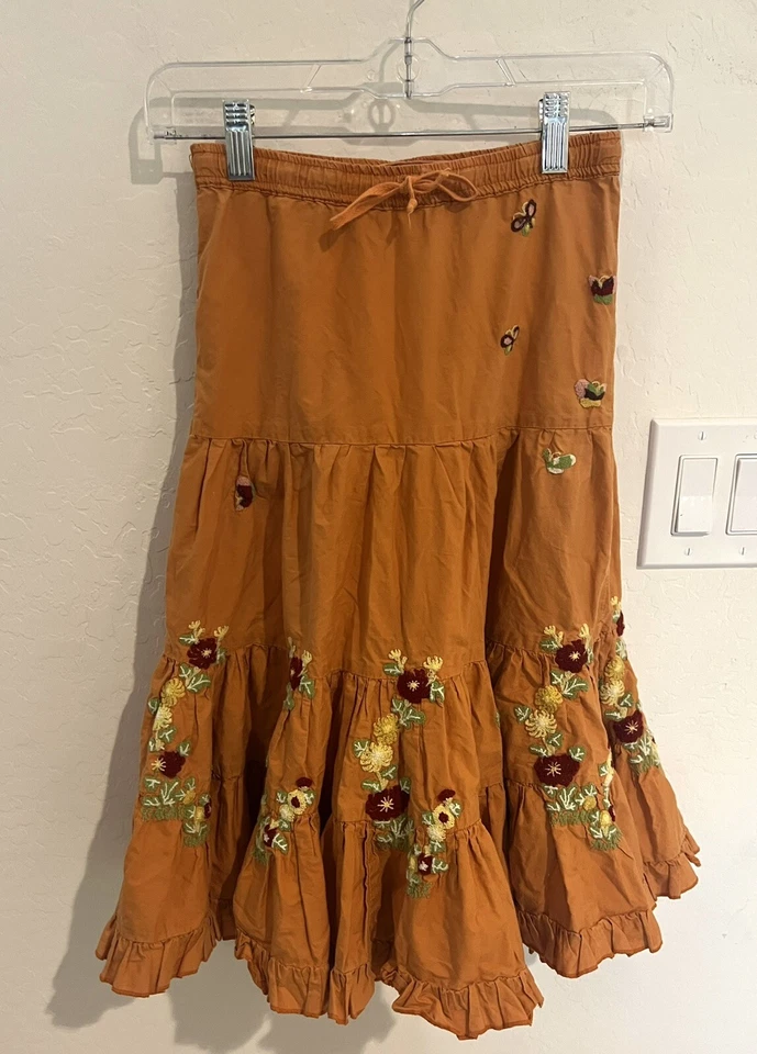 Da-Nang Orange floral Skirt Embroidered Size M Youth Girls - Image 1 of 4