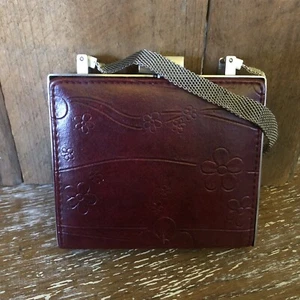 Vintage Burgundy Box Clutch Purse Handbag Exotix Brand Mesh Handle Bag - Picture 1 of 13