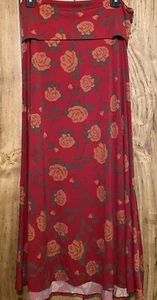 Gonna LuLaRoe M MAXI rossa geometrica floreale elasticizzata comoda poli spandex usata in ottime condizioni - Foto 1 di 4