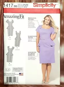 Patrón de Vestido Simplicity 1417 Peplum Talla Grande 20-28W - Imagen 1 de 6