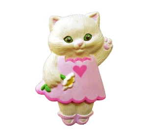Broche de vacaciones Hallmark PIN San Valentín vintage corazón gato margarita blanco flor 1991 - Imagen 1 de 2