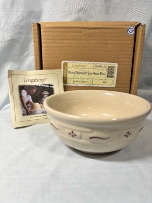 New Longaberger Pottery Woven Traditions Heritage Red Soup/Salad Bowls 7" CIB
