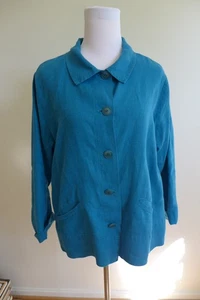Flachs türkisblaue Leinen Hemdjacke von Jeanne Englehart Gr. S - Bild 1 von 8