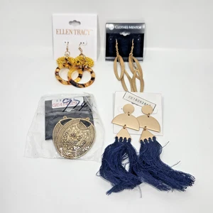 Earring Lot 4 Pair Gold Tone Blue Tassel Yellow Seed Bead Orange Brown Resin NWT - Picture 1 of 9