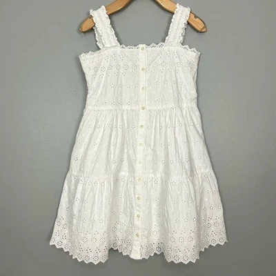 Gap X Doen Cotton Eyelet Dress Girls Size L Button Front Tiered Lace Classic - Image 1 of 4