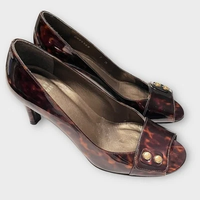STUART WEITZMAN Patent Leather Tortoise Shell Open Peep Toe Heels Pumps Size 7 - Image 1 of 4