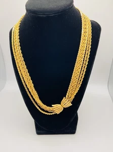 Art Deco Alfred Phillipe Crown Trifari Gold Tone Multi-Stand Bow Ribbon Necklace - Picture 1 of 8