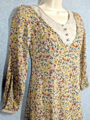 复古 Y2K Prairie 婴儿娃娃 Midi 连衣裙 0 帝国腰衬里天鹅绒花边 Cottagecor — 第 1/4 张图片