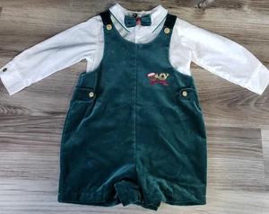 Pagliaccetto pagliaccetto vintage Good Lad verde vacanza fiocco cravatta ragazzo 24 mesi Natale U.S.A. - Foto 1 di 17
