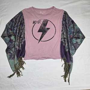 AC/DC Band Boho Poncho Kimono Style UpCycled shirt One Size Women Lightning Bolt - Afbeelding 1 van 17