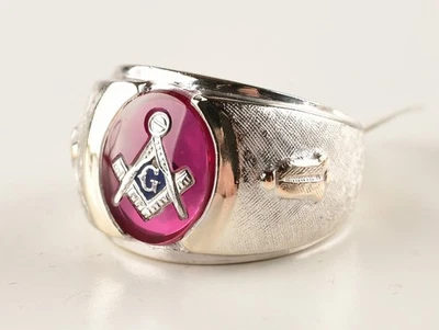 *Anillo masónico vintage para hombre esmalte oro blanco 10k talla 7,5 Foto 1 de 4