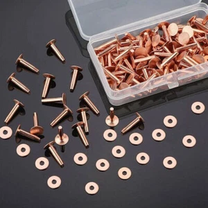 100 Sets Copper Rivets and Burrs Washers Leather Copper Rivet Fastener for Colla - Picture 1 of 9
