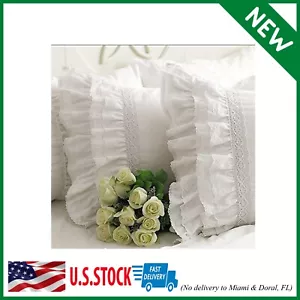 Shabby Vintage White Embroidery Lace & Ruffle Matching Pillowcase Pillow Sham - Picture 1 of 2