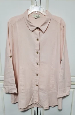 Camisa Simply Noelle mezcla de lino XXL (16-18) rosa manga enrollable dobladillo con volantes R-2 Foto 1 de 4