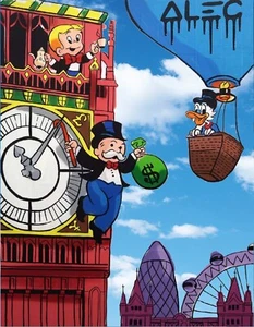 Alec Monopoly Hand oil painting on canvas,$ Team in London on Big Ben 24×32" - Picture 1 of 5