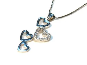 Bijou argent 925 collier pendentif coeurs plus chaine necklace - Imagen 1 de 2