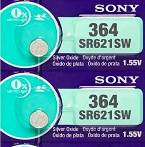 2 pcs Sony 364 SR621SW, AG1, SR60, 1.55V watch Battery, 0%Hg. Exp. 2026 - Foto 1 di 1