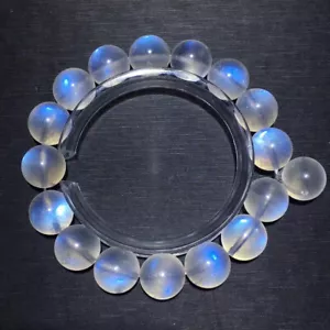 12,6 mm natürliches starkes blaues Licht Mondstein kristallklares Perlen Armband AAA - Bild 1 von 6