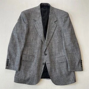 Vtg USA Made 42R Gray Herringbone Tweed Wool Mens Blazer Sport Coat Jacket - Picture 1 of 12