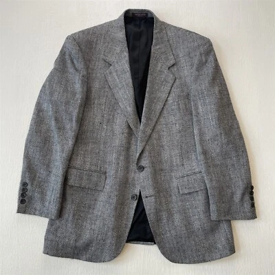 Vtg USA Made 42R Gray Herringbone Tweed Wool Mens Blazer Sport Coat Jacket - Image 1 of 4