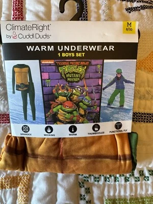 NUEVO Juego de ropa interior térmica ClimateRight by Cuddl Duds TMNT para niños (talla M 8/10) Foto 1 de 4