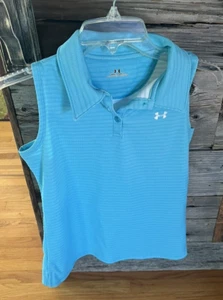 Polo donna Under Armour PICCOLA blu turchese blu cielo senza maniche a righe - Foto 1 di 9