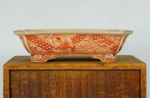 Japanese Old Bonsai pot SOMETSUKE AKA-E Rectangular shape Small W15.5cm GEKKO - Picture 1 of 10