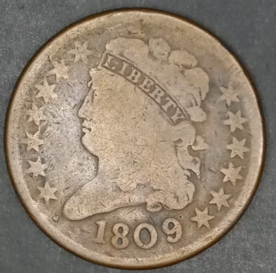 1809 Classic Head Half Cent - Nicely Circulated         FREE Shipping!   (C-051) - Image 1 of 2