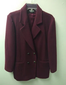 Vintage Karen Wool Coat Blazer Dbl Breast Burgundy Sz L Mature Professional 60s - Picture 1 of 10