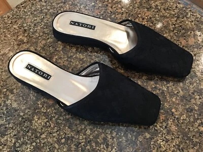 Zapatillas sin cordones Natori para mujer Mule Blacklace/satén cuña ligera talla 6M nuevas sin caja Foto 1 de 4