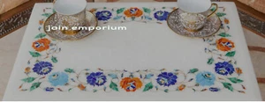 24" x 12" white Marble Table Top coffee Inlay lapis pietra dura malachite stone - Picture 1 of 3