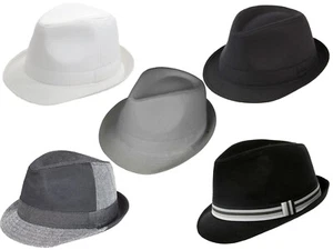 Mens Womens Trilby Hat Cotton Wedding Gangster Band Classic Retro Jazz Boxed - Picture 1 of 10