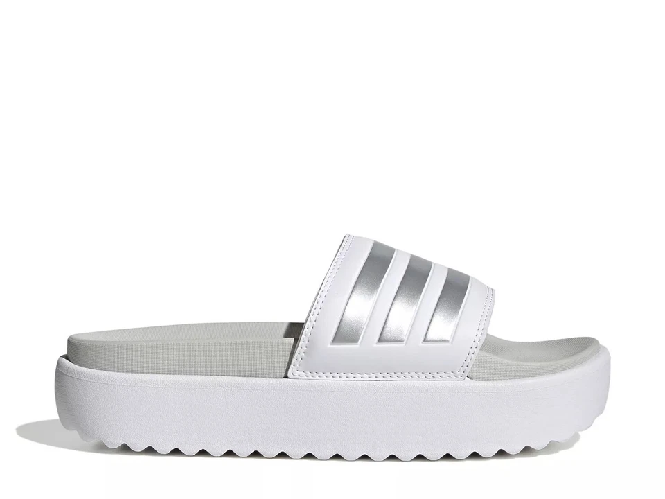 Adidas Women's Adilette Platform Sliders Comfort Cushioned Sandals White Size 10