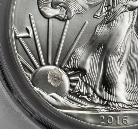 2016 PCGS MS69 Bizarre Stuck Thru Silver Eagle Dollar Mint Error Eclipsed Sun Cover