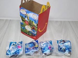 Lot Of 4 The Smurfs Movie McDonalds Happy Meal Toys 2011 With Happy Meal Box - Picture 1 of 6