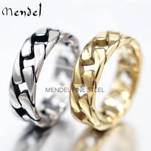 MENDEL Gold Plated Mens Biker Cuban Link Band Ring Men Stainless Steel Size 7-15 - Picture 1 of 10