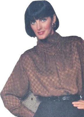 1980s Stand Collar Ruched Blouse Ellen Tracey Sewing Pattern Butterick 6164 - Image 1 of 3