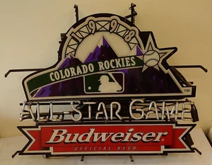 Vintage 1998 BUDWEISER MLB All Star Neon Sign Beer Advertising Man Cave ROCKIES - Picture 1 of 3