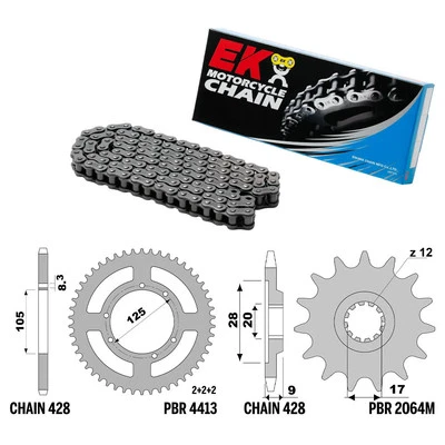 HM CRE DERAPAGE 50 2006-2012 catena corona pignone kit 428 PBR EK2521 - Изображение 1 из 4