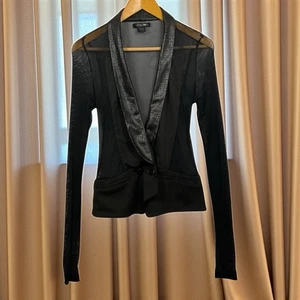 Caribbean Queen Sheer Mesh Blazer Jacket L Black Faux Snakeskin Collar Gothic - Picture 1 of 4
