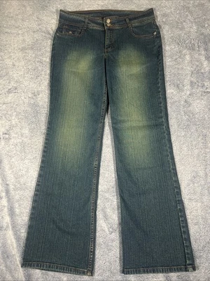 Pantalones de mezclilla Ellemenno Bootcut para junior talla 11 tiro medio doble botón elástico desvanecido usados en excelente estado Foto 1 de 4