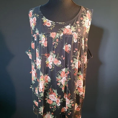 Blusa sin mangas Bobbie Brooks 2X talla grande negra floral rosa Foto 1 de 4