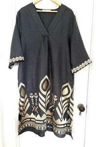 Greek Archaic Kori Linen Lagrange Dress With Hold Embroidery - Picture 1 of 6