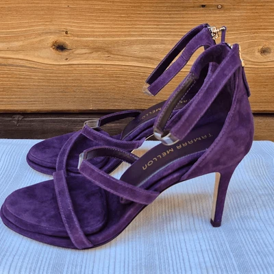 Tamara Mellon Pillow Top Heels Shoes Purple Suede Size 6 M - Image 1 of 4