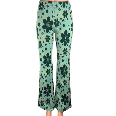 Calça bootcut Urban Outfitters verde Bryn estampa floral veludo alargado sino boho - Imagem 1 de 4