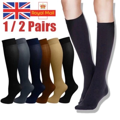 2Pairs Miracle Flight Travel Compression Socks Anti Swelling Fatigue DVT Support - Image 1 of 4