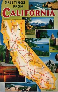 Postcard California  State Map Greetings Chrome #D10 - Picture 1 of 2