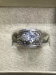 Silpada Israel Oxidized .925 Sterling Silver Marquise CZ Ring Sz 6.25 Pre-owned - Picture 1 of 12