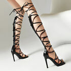 Women Knee High Sandals Lace Up Cross Strappy High Heels Sexy Pumps Shoes Size